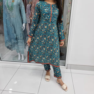Luxury Pakistani 2 pce Linen Co-Ord Print Dress Ready to Wear Outfit (T)