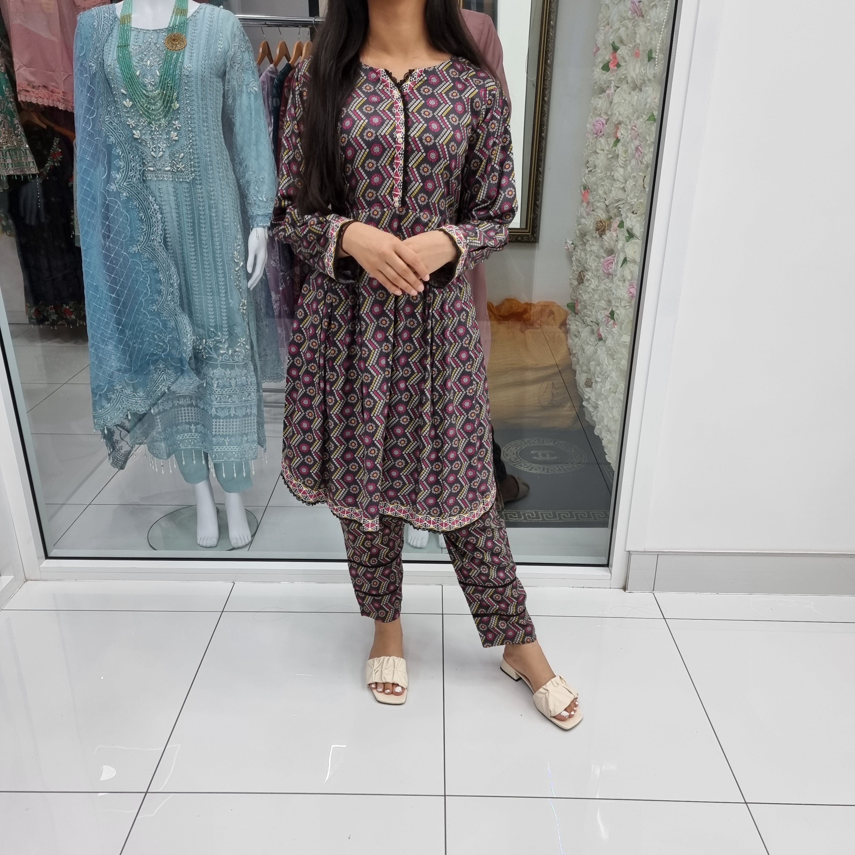 Luxury Pakistani 2 pce Linen Co-Ord Print Dress Ready to Wear Outfit (B2)