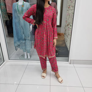 Luxury Pakistani 2 pce Linen Co-Ord Print Dress Ready to Wear Outfit (R)