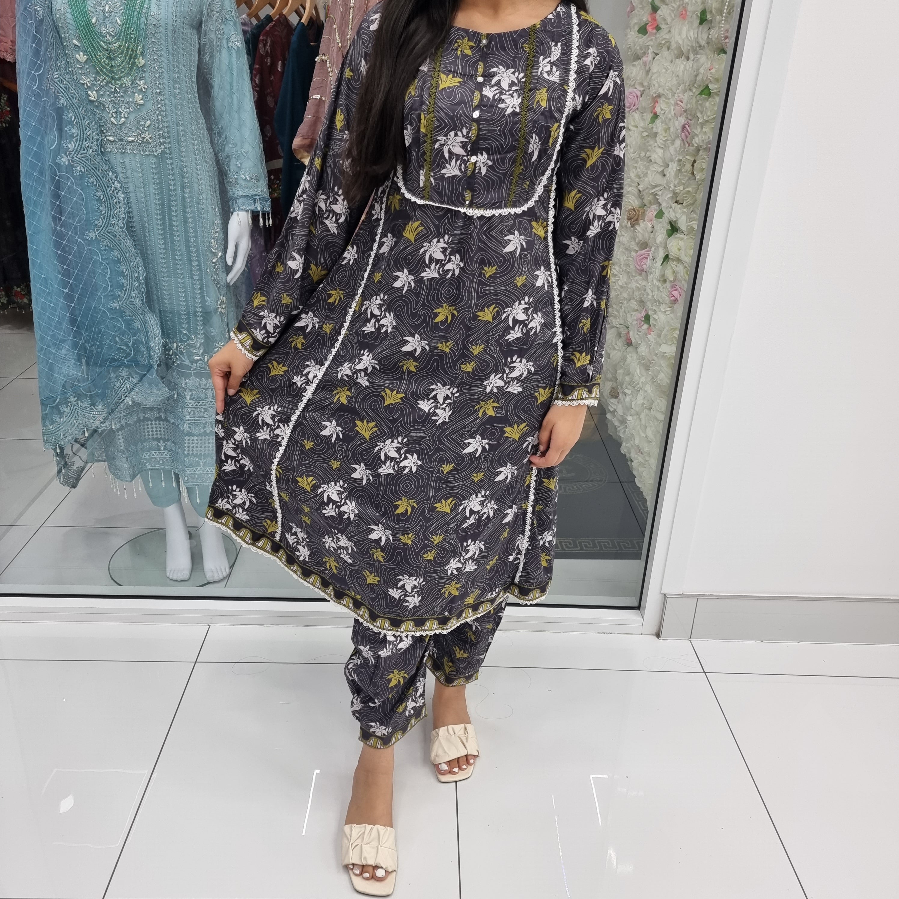 Luxury Pakistani 2 pce Linen Co-Ord Print Dress Ready to Wear Outfit (B)