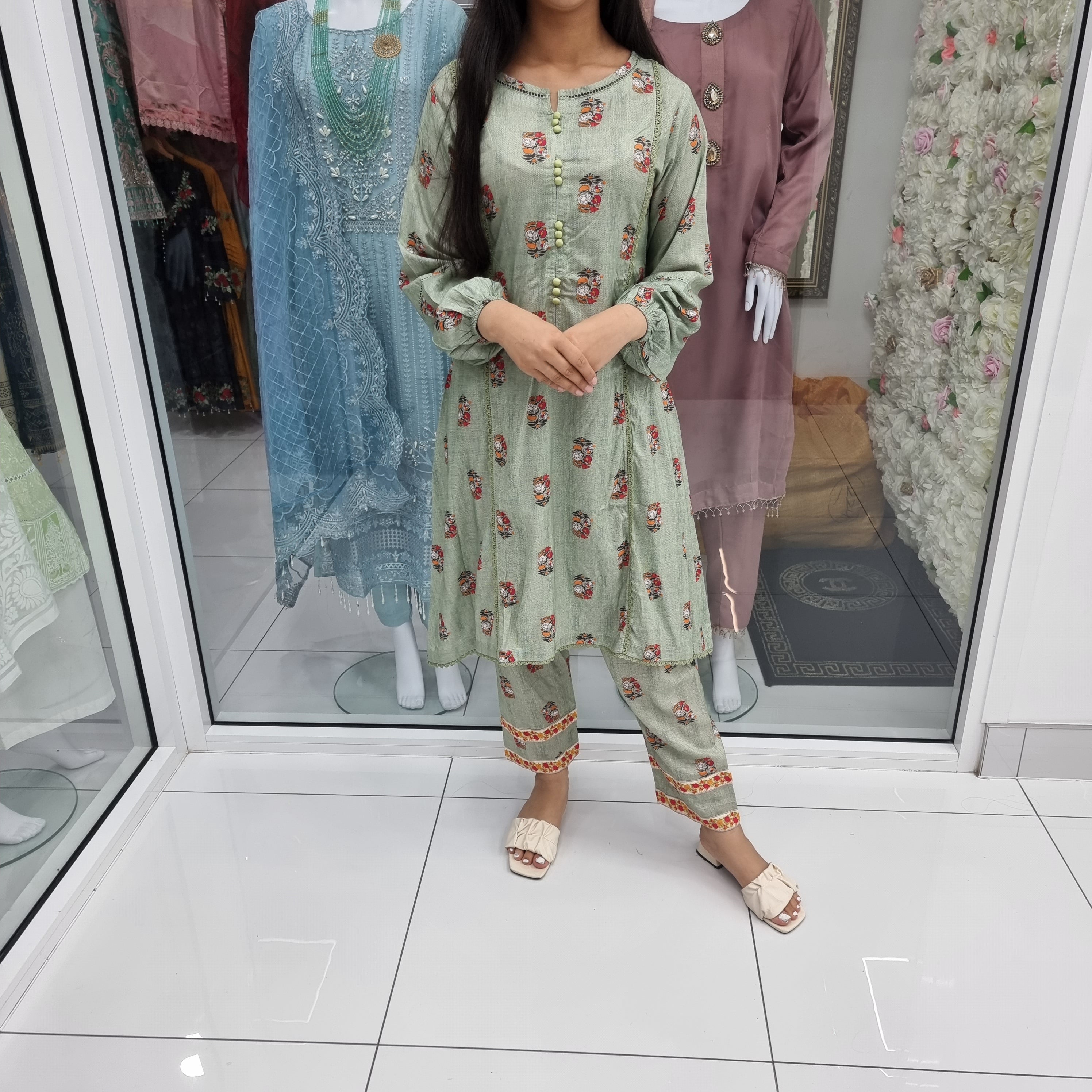 Luxury Pakistani 2 pce Linen Co-Ord Print Dress Ready to Wear Outfit