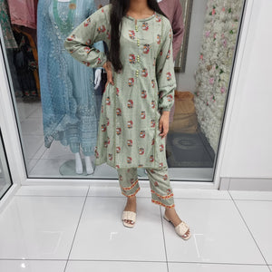 Luxury Pakistani 2 pce Linen Co-Ord Print Dress Ready to Wear Outfit