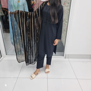 Sehriaraz Linen Pakistani Shalwar Kameez Salwar Suit Indian BLK