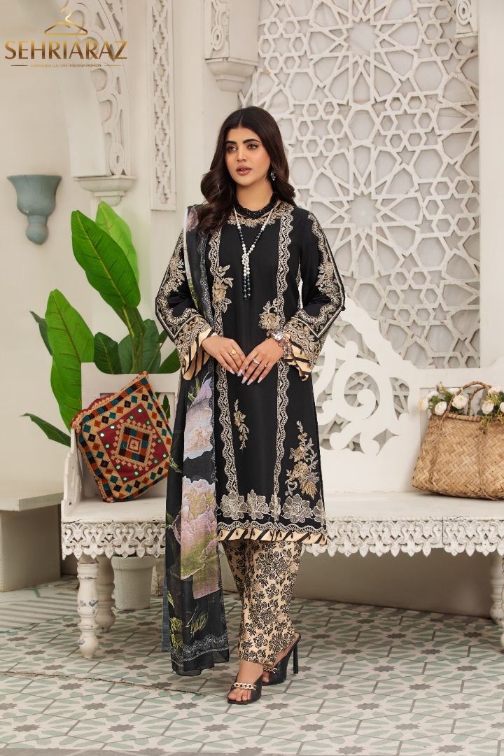 Sehriaraz Black Flora Pakistani Shalwar Kameez Salwar Indian Dress