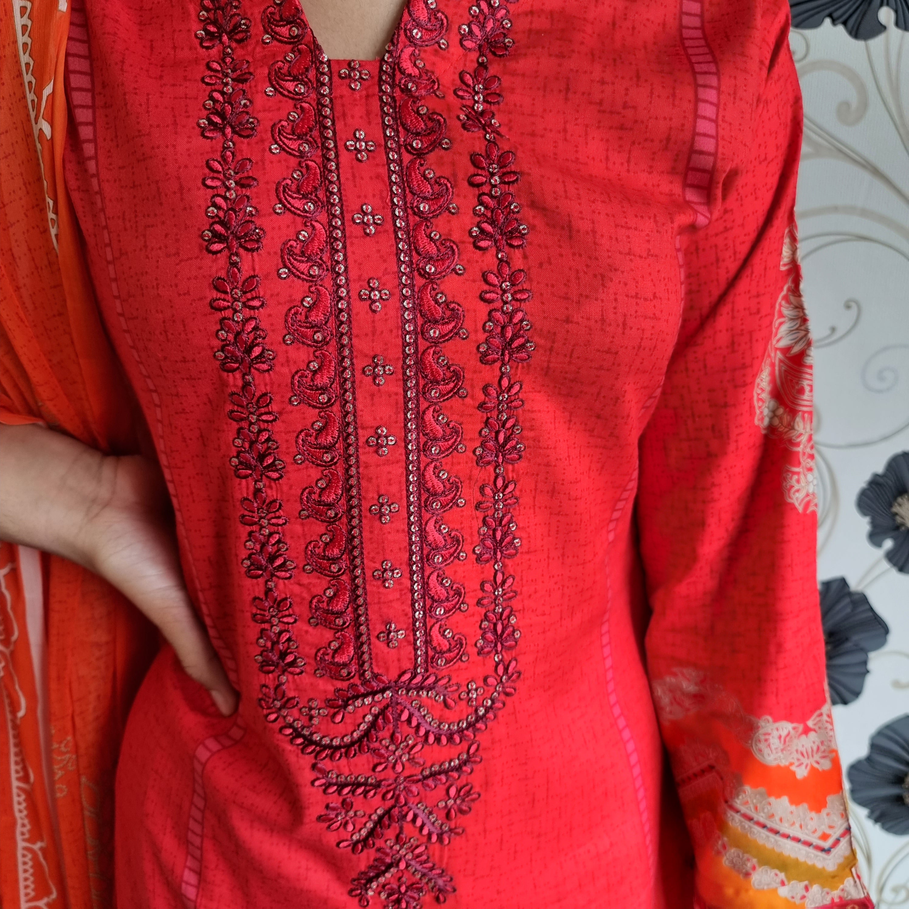 SEHRIARAZ Pakistani Salwar Kameez Ladies Ready Made Asian Indian Shalwar outfit RED