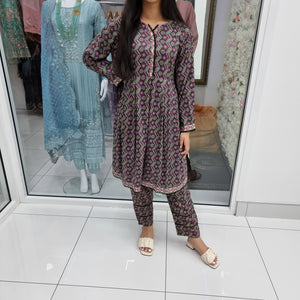 Luxury Pakistani 2 pce Linen Co-Ord Print Dress Ready to Wear Outfit (B2)