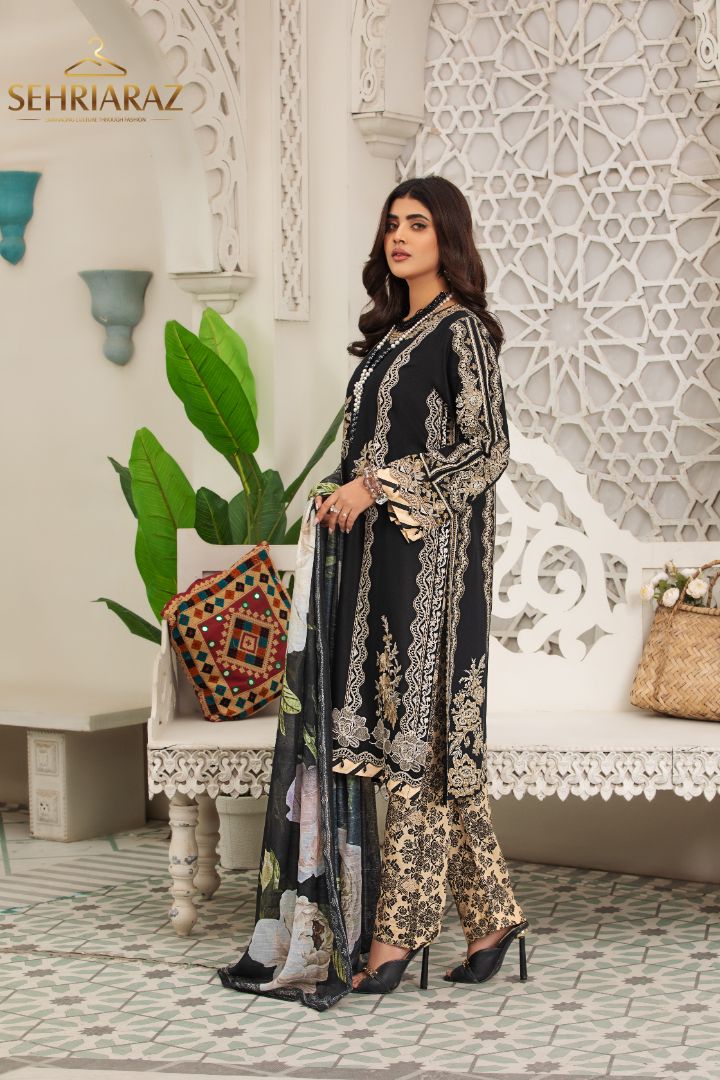 Sehriaraz Black Flora Pakistani Shalwar Kameez Salwar Indian Dress