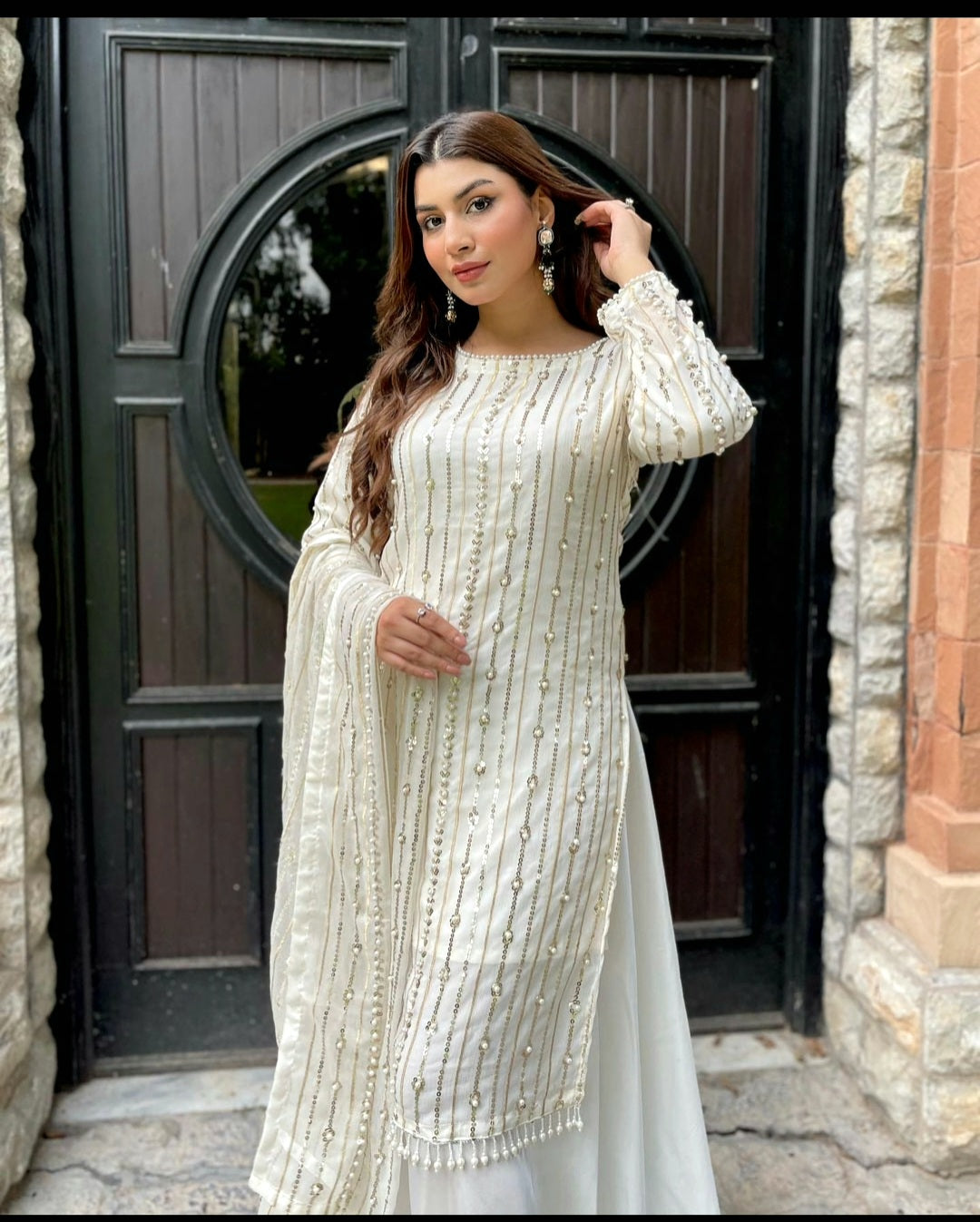 SEHRIARAZ ~ZIMBAL~ SALWAR KAMEEZ PLAZZO WHT