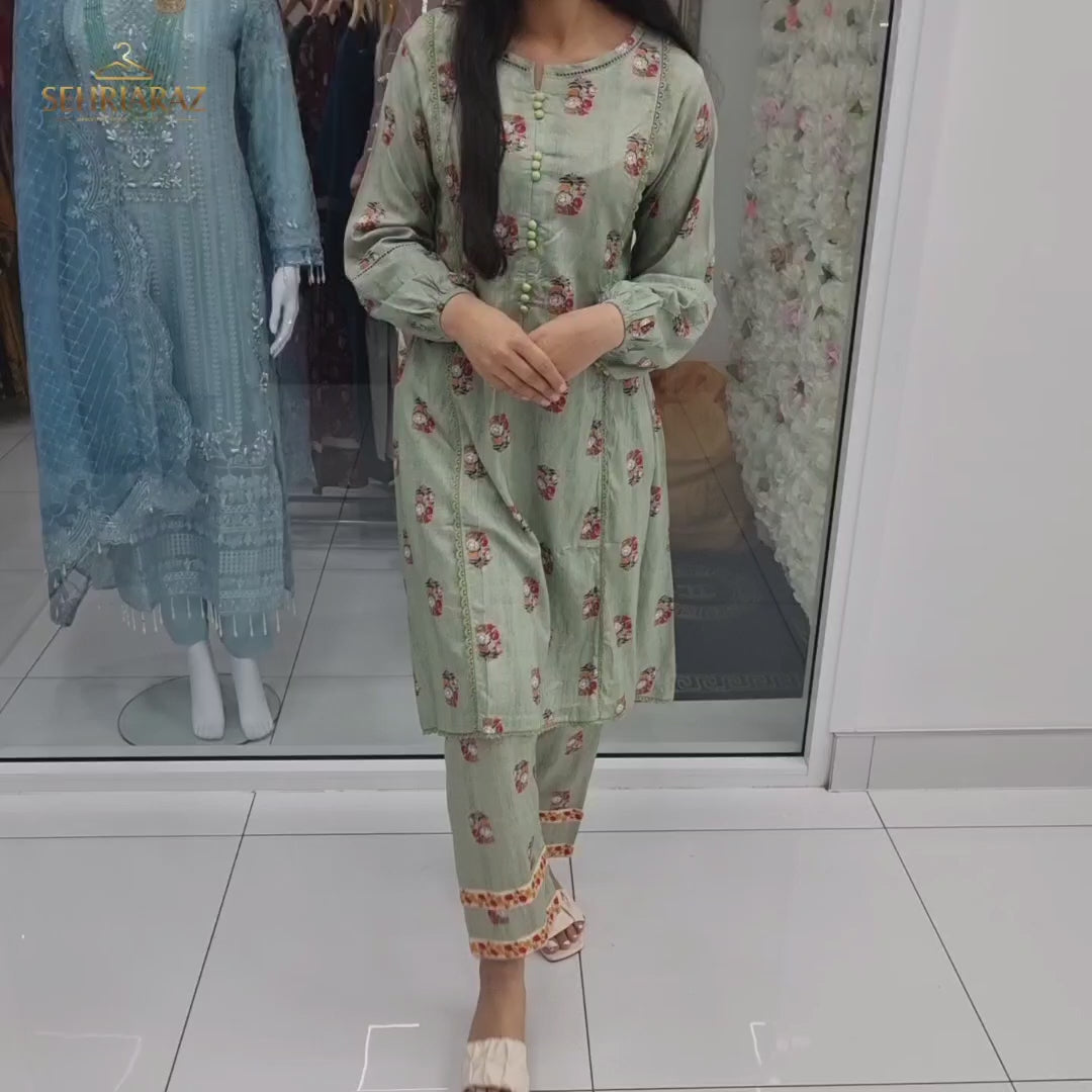 Luxury Pakistani 2 pce Linen Co-Ord Print Dress Ready to Wear Outfit