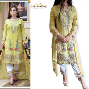 SEHRIARAZ Pakistani Salwar Kameez Ladies Ready Made Asian Indian Shalwar outfit YLW