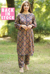 SEHRIARAZ 2 Pce Printed Co Ord Set Stone Linen Salwar Kameez