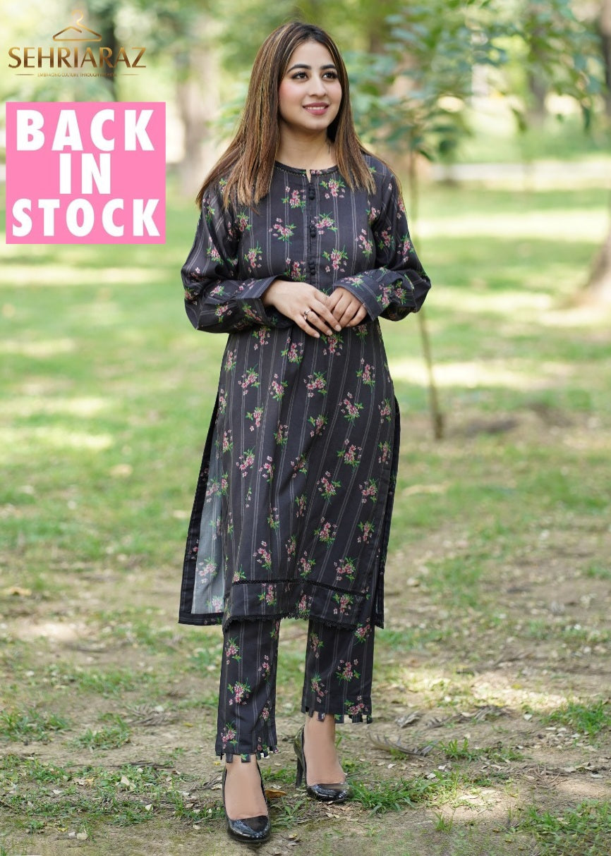 SEHRIARAZ 2 Pce Printed Co Ord Set Stone Linen Salwar Kameez