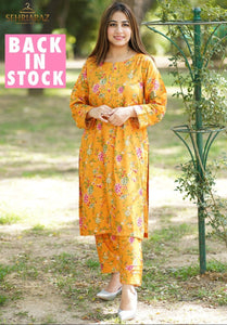 SEHRIARAZ 2 Pce Printed Co Ord Set Stone Linen Salwar Kameez