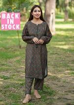 Load image into Gallery viewer, SEHRIARAZ 2 Pce Printed Co Ord Set Stone Linen Salwar Kameez
