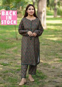 SEHRIARAZ 2 Pce Printed Co Ord Set Stone Linen Salwar Kameez