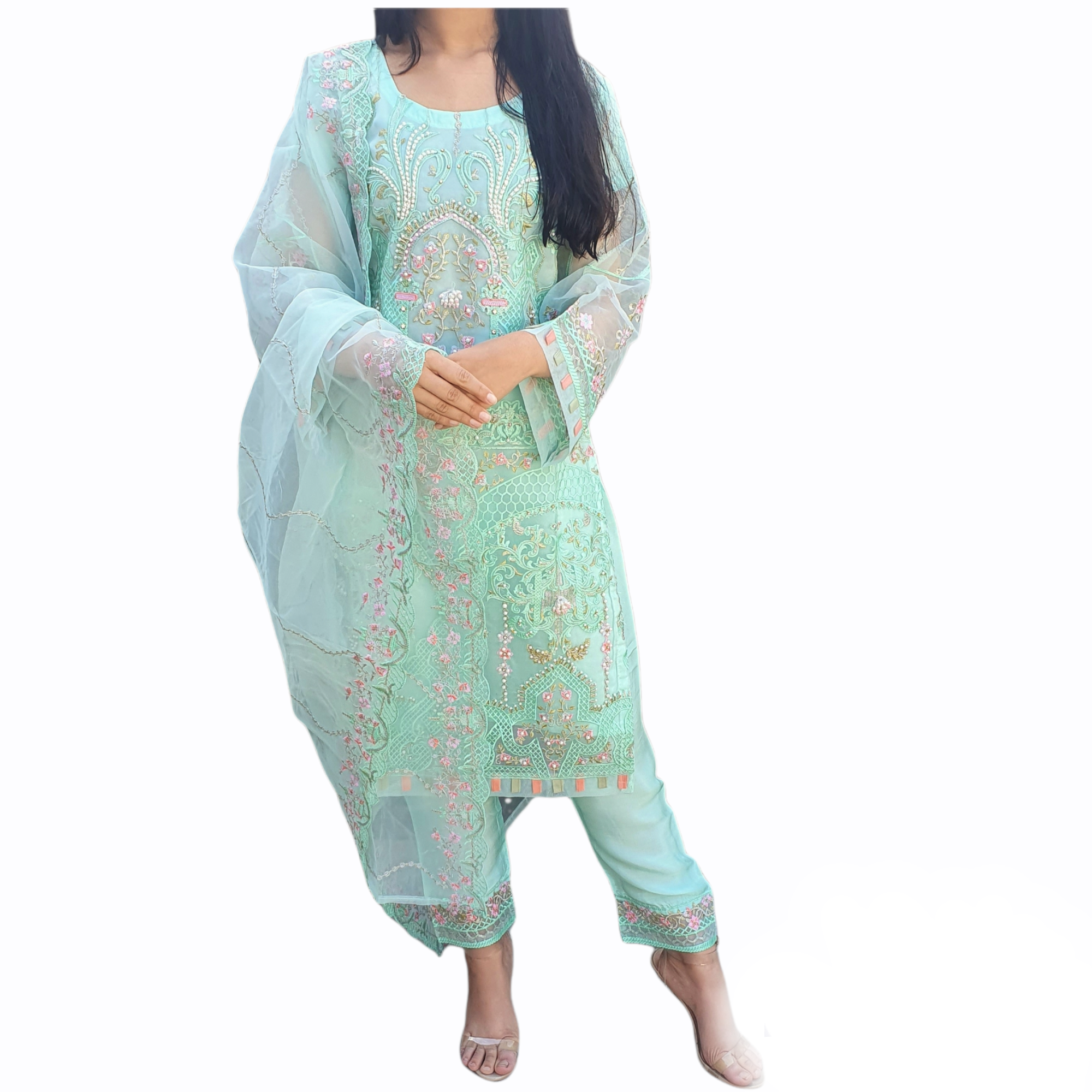 Pakistani Shalwar Kameez Indian dress Salwar Organza Party Wear ready made UK SK-GRN