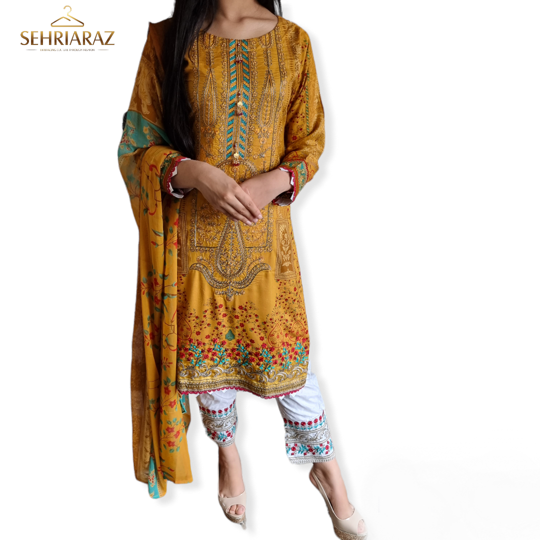 SEHRIARAZ Pakistani Salwar Kameez Ladies Ready Made Asian Indian Shalwar outfit ORG