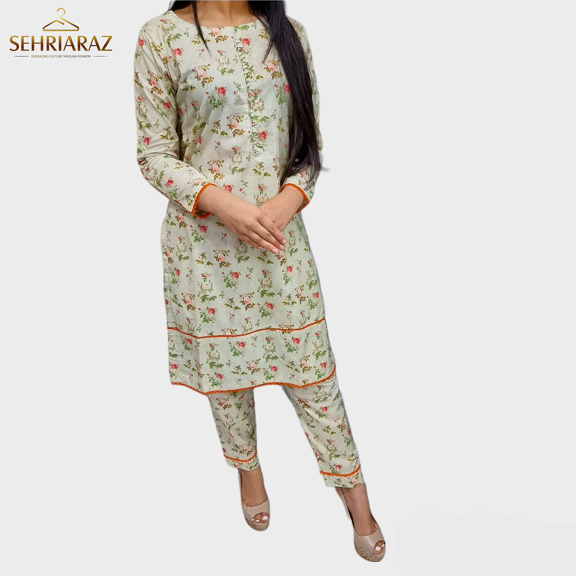 SEHRIARAZ 2 Pce Printed Co Ord Set Cotton Salwar Kameez