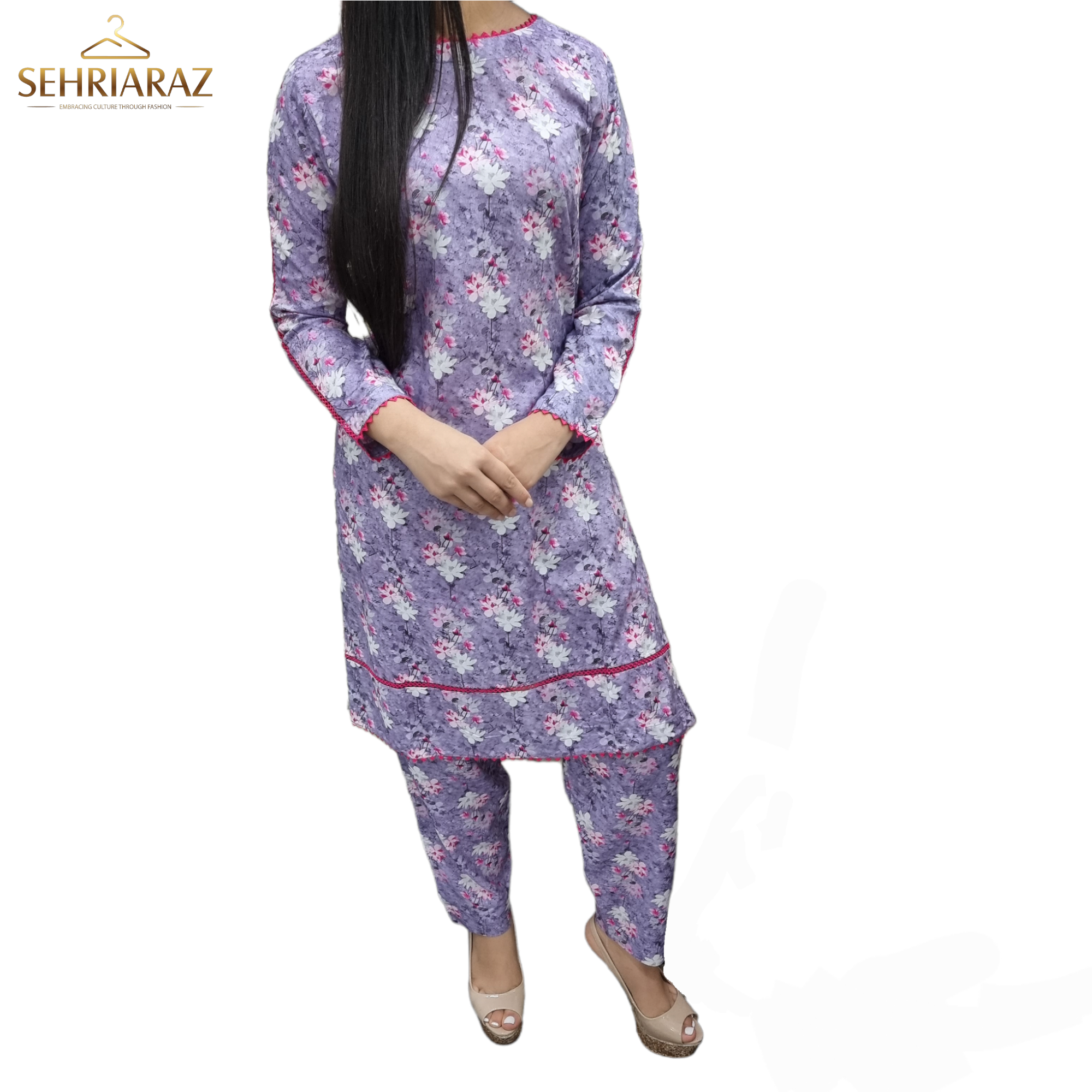 SEHRIARAZ 2 Pce Printed Co Ord Set Linen Salwar Kameez